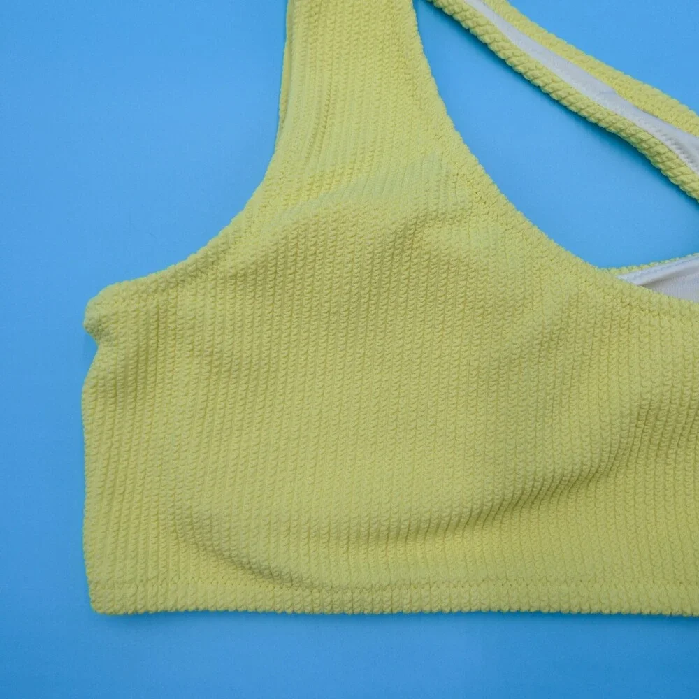 Victorias Secret XL Yellow Ribbed Cutout Singe Shoulder Bikini Top‎ Swimwear New